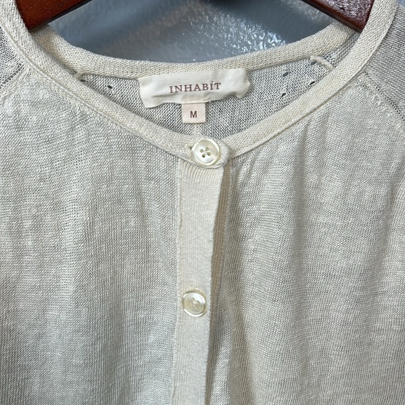Inhabit Cream Crewneck Linen Button Closure Cardigan size M - Picture 5 of 11